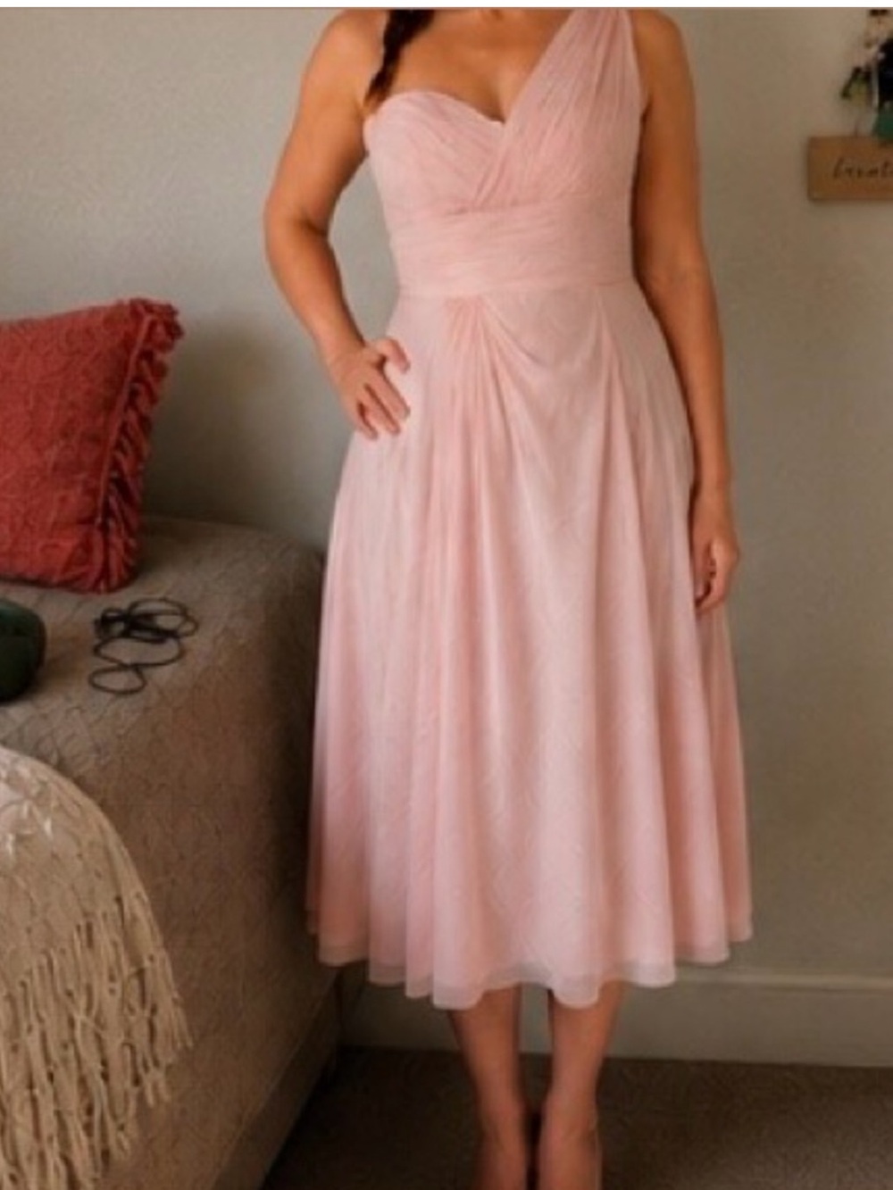Dessy Collection One Shoulder Formal Dress Size 8 Cocktail Gala Midi